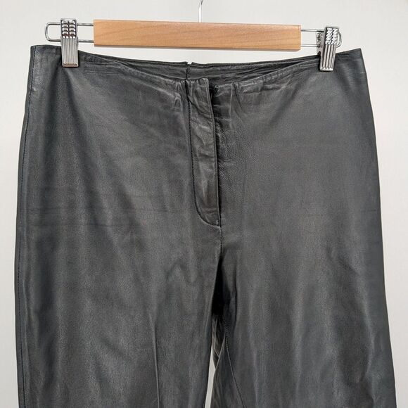 Vintage 90s y2k Leather Pants Bootcut Black Patchwork Zip Front Size 8 - Picture 2 of 9